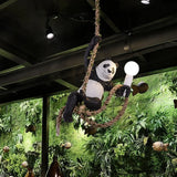 Creative Resin Panda Pendant Light Fixture With Rope Rod Black And White 1-Bulb Hanging Lamp Kit