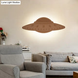 Creative Wood Spaceship Ufo Sconce Light In Beige - Cool Wall For Dining Room & Restaurant