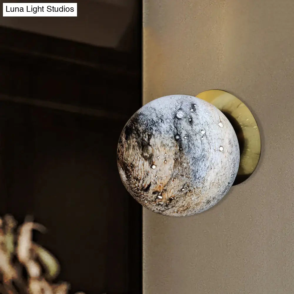 Creative Yellow/Blue Led Wall Sconce Lighting Fixture For Bedroom - Planet Frosted Glass Lamp