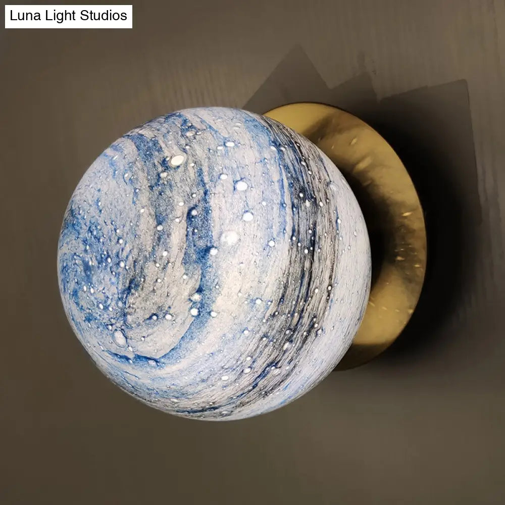 Creative Yellow/Blue Led Wall Sconce Lighting Fixture For Bedroom - Planet Frosted Glass Lamp