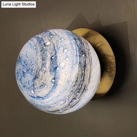 Creative Yellow/Blue Led Wall Sconce Lighting Fixture For Bedroom - Planet Frosted Glass Lamp