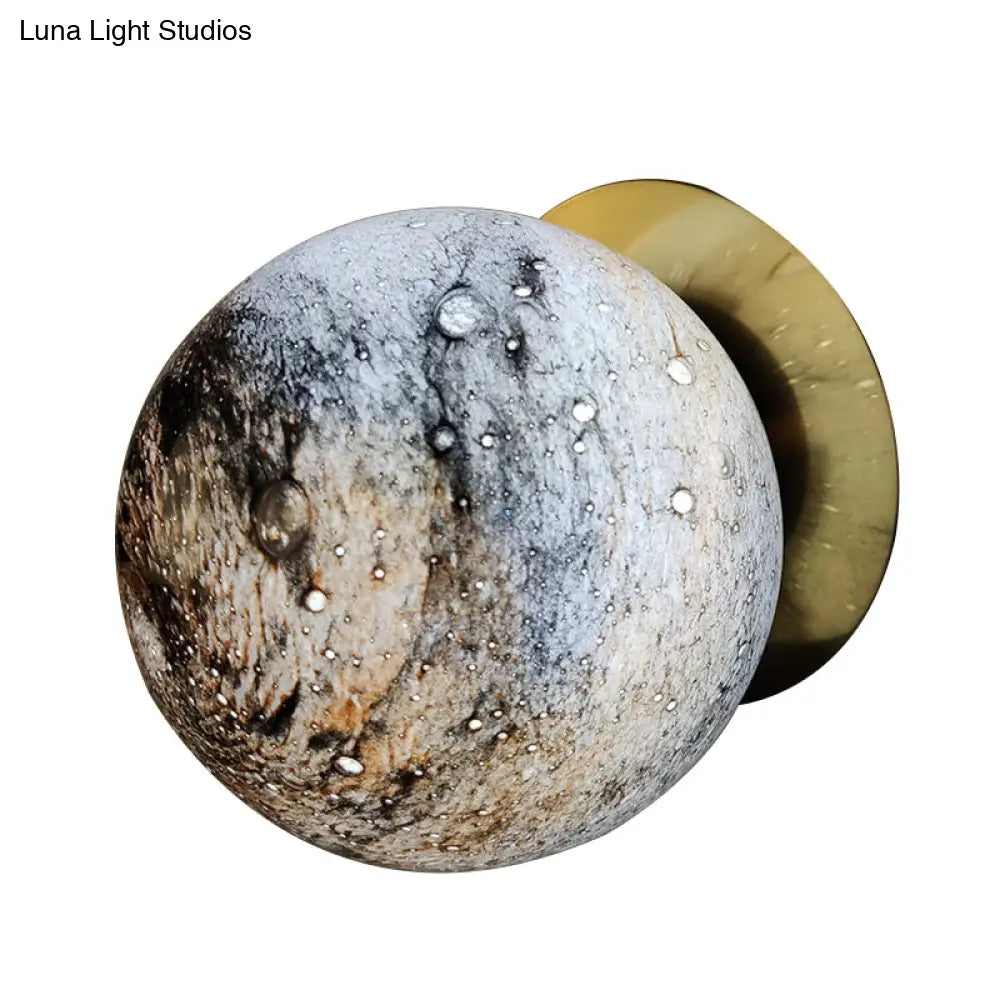 Creative Yellow/Blue Led Wall Sconce Lighting Fixture For Bedroom - Planet Frosted Glass Lamp