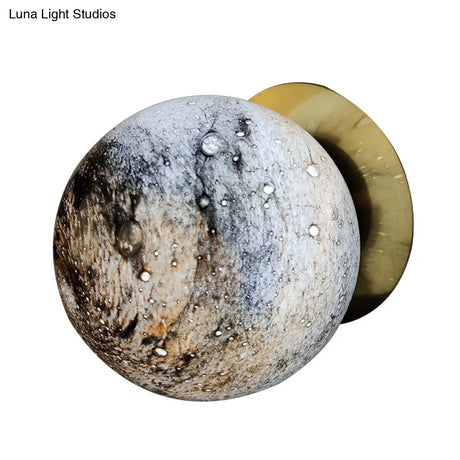 Creative Yellow/Blue Led Wall Sconce Lighting Fixture For Bedroom - Planet Frosted Glass Lamp