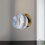 Creative Yellow/Blue Led Wall Sconce Lighting Fixture For Bedroom - Planet Frosted Glass Lamp Blue