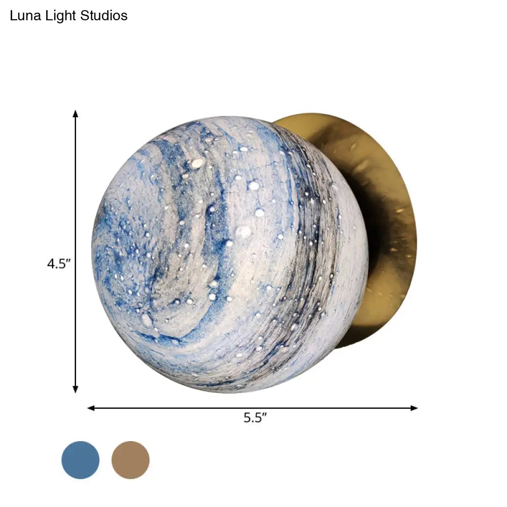 Creative Yellow/Blue Led Wall Sconce Lighting Fixture For Bedroom - Planet Frosted Glass Lamp