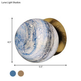 Creative Yellow/Blue Led Wall Sconce Lighting Fixture For Bedroom - Planet Frosted Glass Lamp