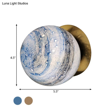 Creative Yellow/Blue Led Wall Sconce Lighting Fixture For Bedroom - Planet Frosted Glass Lamp