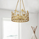 Crown Ceiling Suspension Lamp: 3-Head Classic Gold Crystal Chandelier
