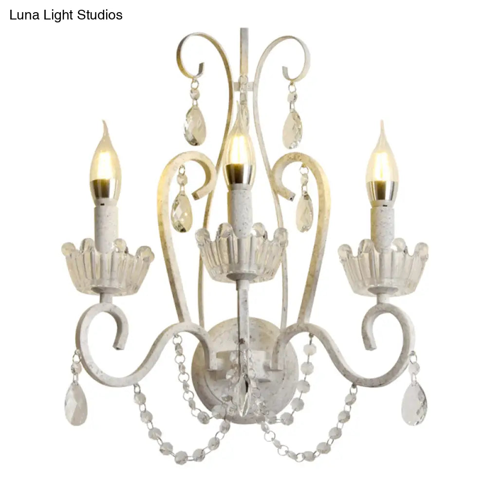 Crown Swirled Arm Crystal White Wall Mount Light - Elegant Traditional Living Room Fixture