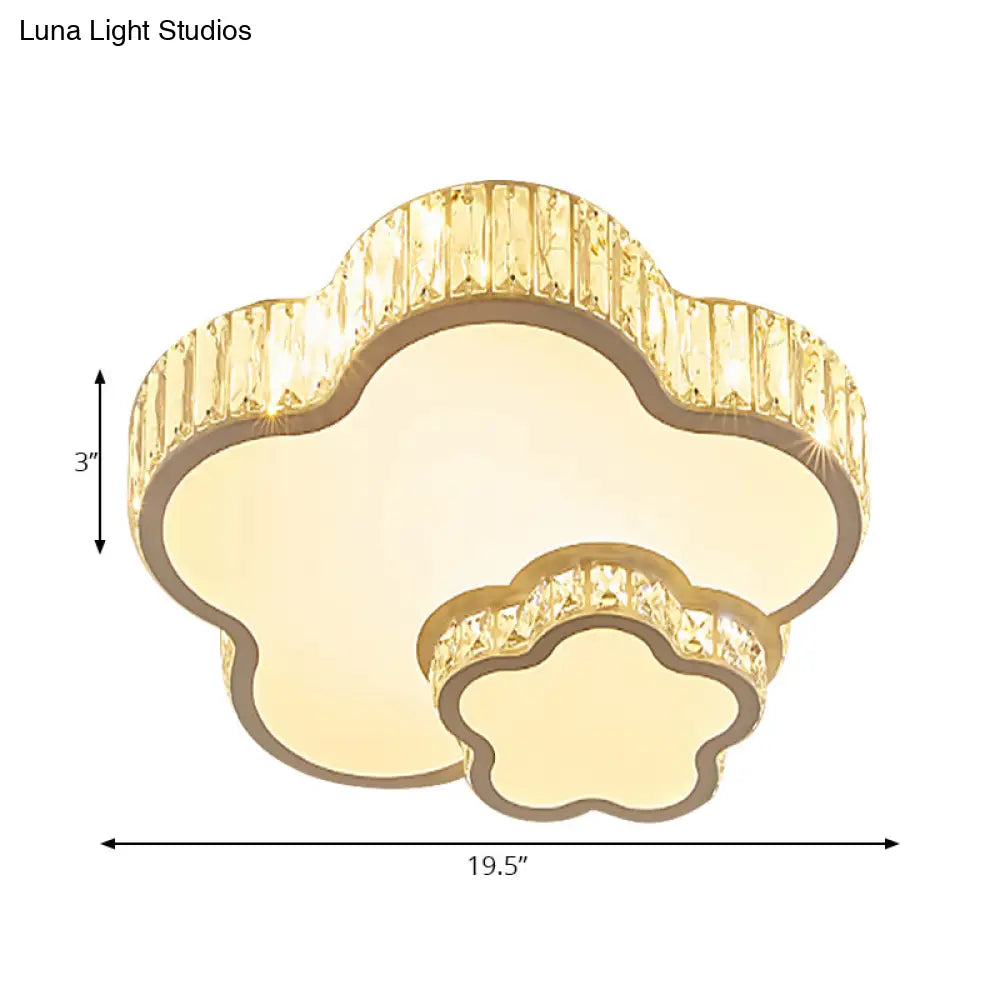 Crystal Acrylic Flower Led Flush Mount Light For Child Bedroom In White