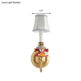 Crystal And Doll Deco Wall Light In White For Hallway - Modern Fabric Sconce Lamp With Tapered Shade