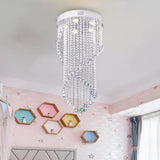 Crystal Ball Spiral Flush Mount Ceiling Light With 5 Minimalist Lights - Nickel Finish For Bedroom