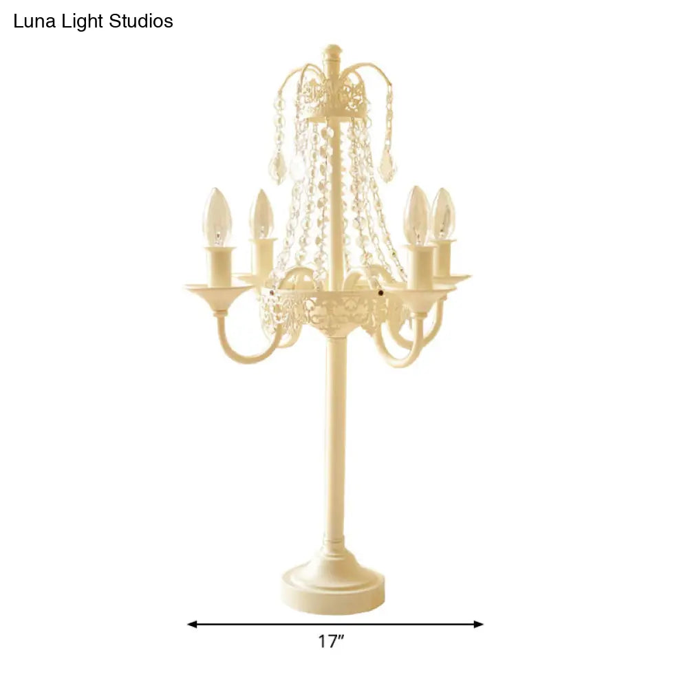 Crystal Bead Metal Table Light - Traditional Style Desk Lamp For Living Room
