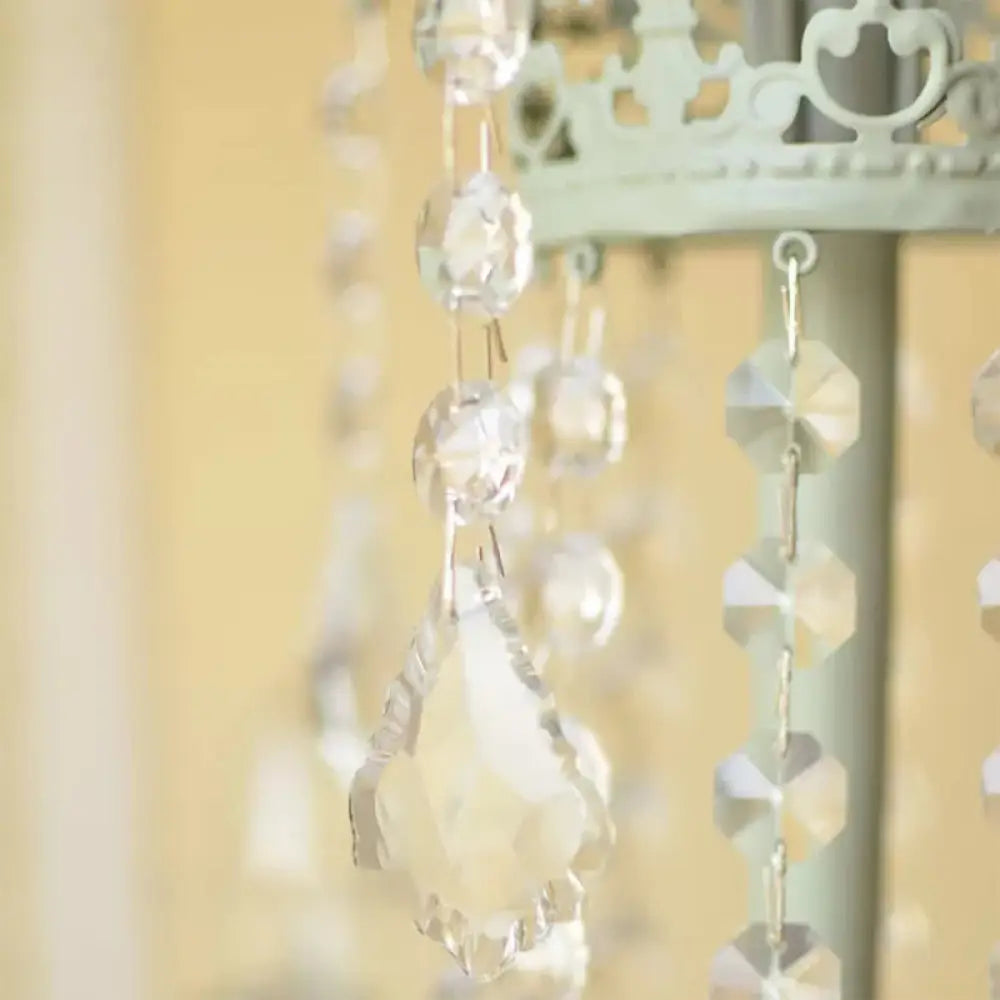 Crystal Bead Metal Table Light - Traditional Style Desk Lamp For Living Room