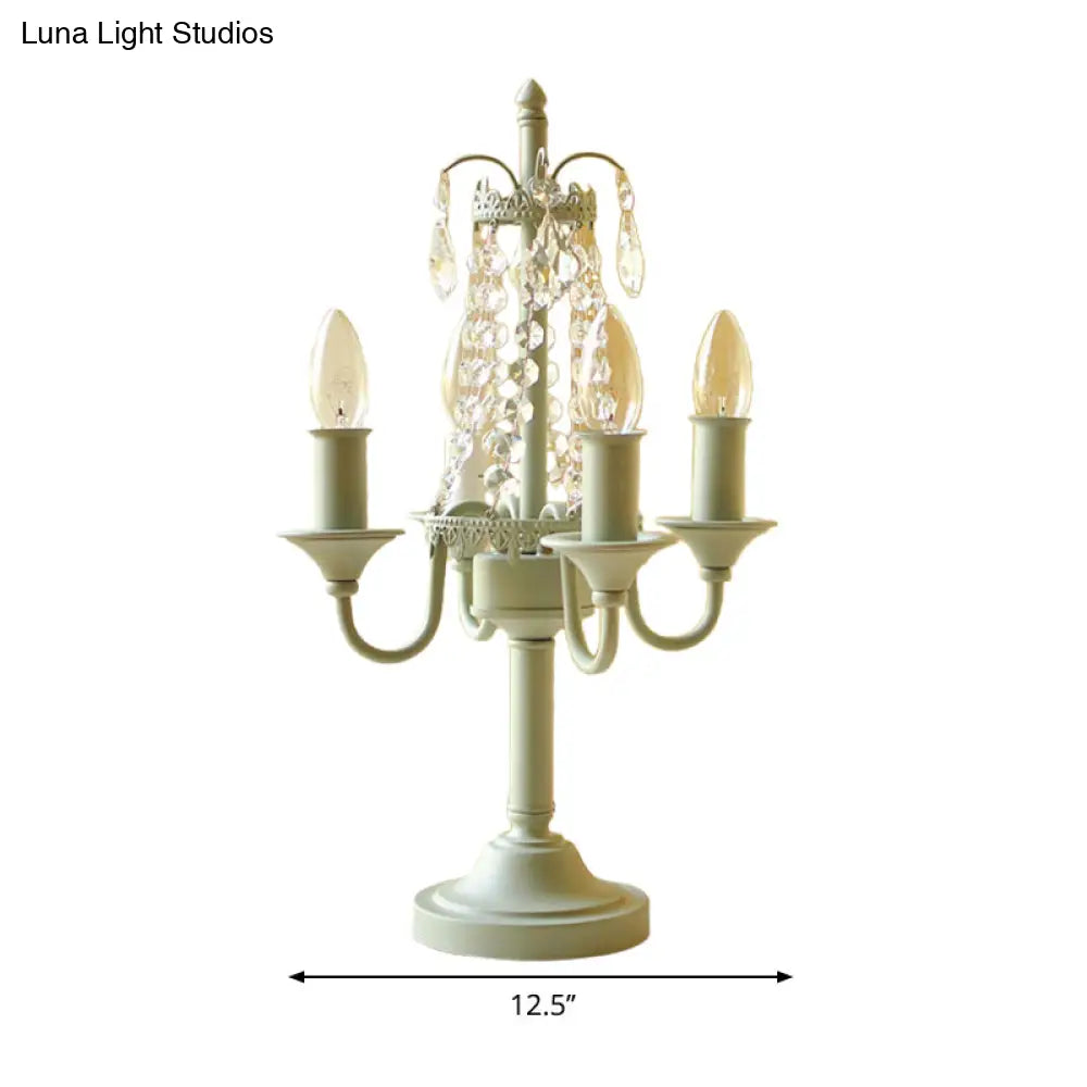 Crystal Bead Metal Table Light - Traditional Style Desk Lamp For Living Room