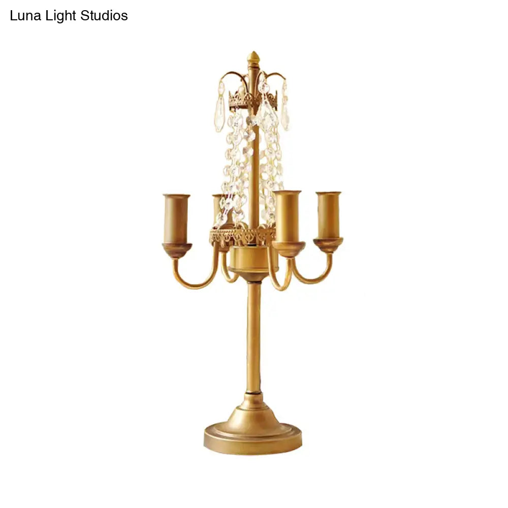 Crystal Bead Metal Table Light - Traditional Style Desk Lamp For Living Room