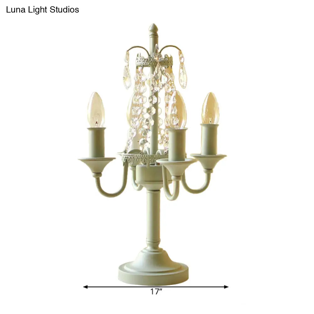 Crystal Bead Metal Table Light - Traditional Style Desk Lamp For Living Room