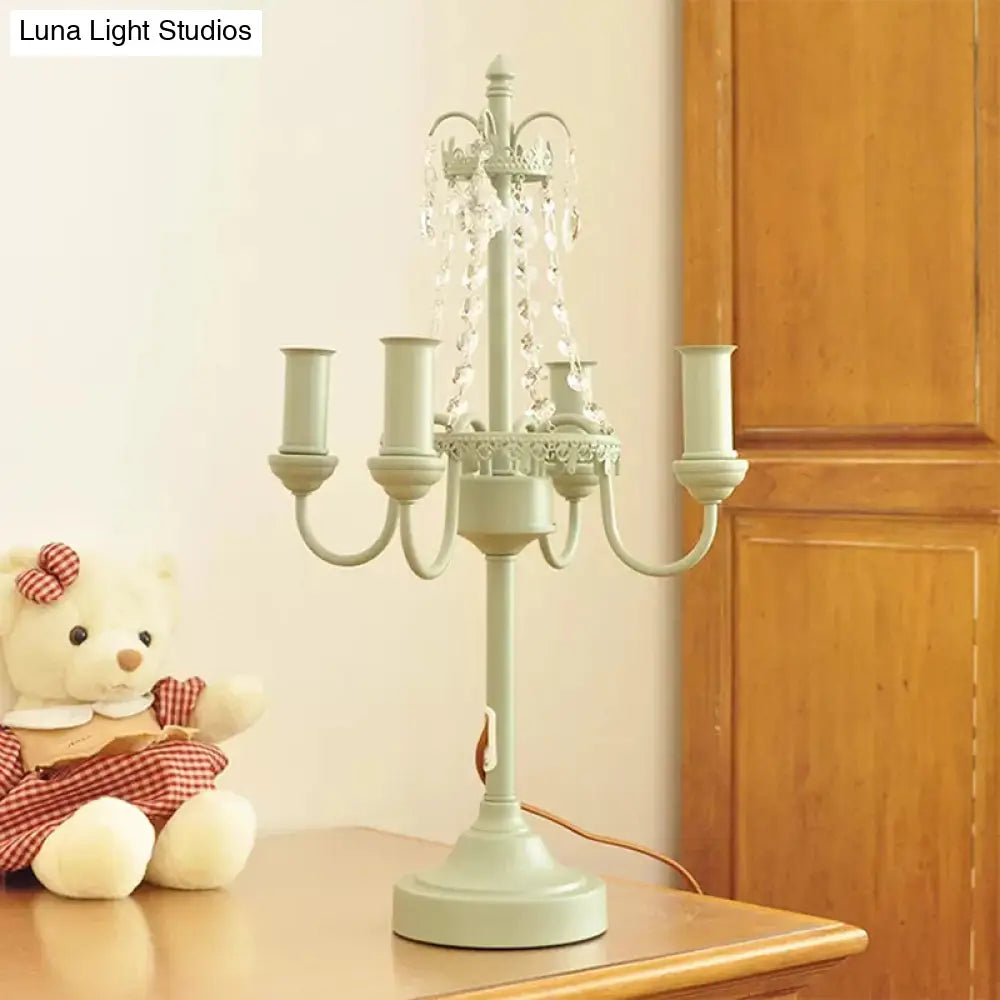 Crystal Bead Metal Table Light - Traditional Style Desk Lamp For Living Room
