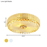 Crystal Beveled Flush Mount Led Ceiling Light In Silver/Gold 16/23.5 Inch Dia