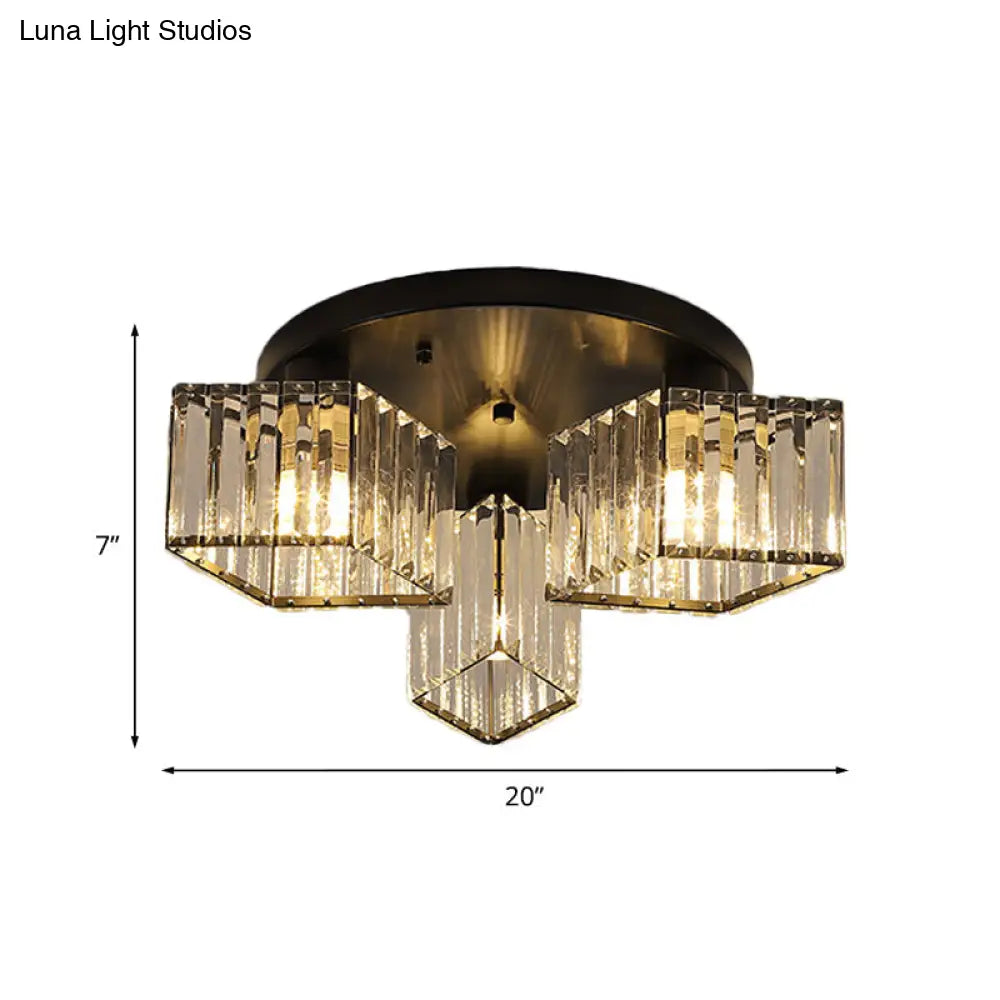 Crystal Black Flush Mount Ceiling Light Fixture - Rhombus Design With 3/4 - Bulb Recessed Lighting