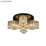 Crystal Black Flush Mount Ceiling Light Fixture - Rhombus Design With 3/4 - Bulb Recessed Lighting