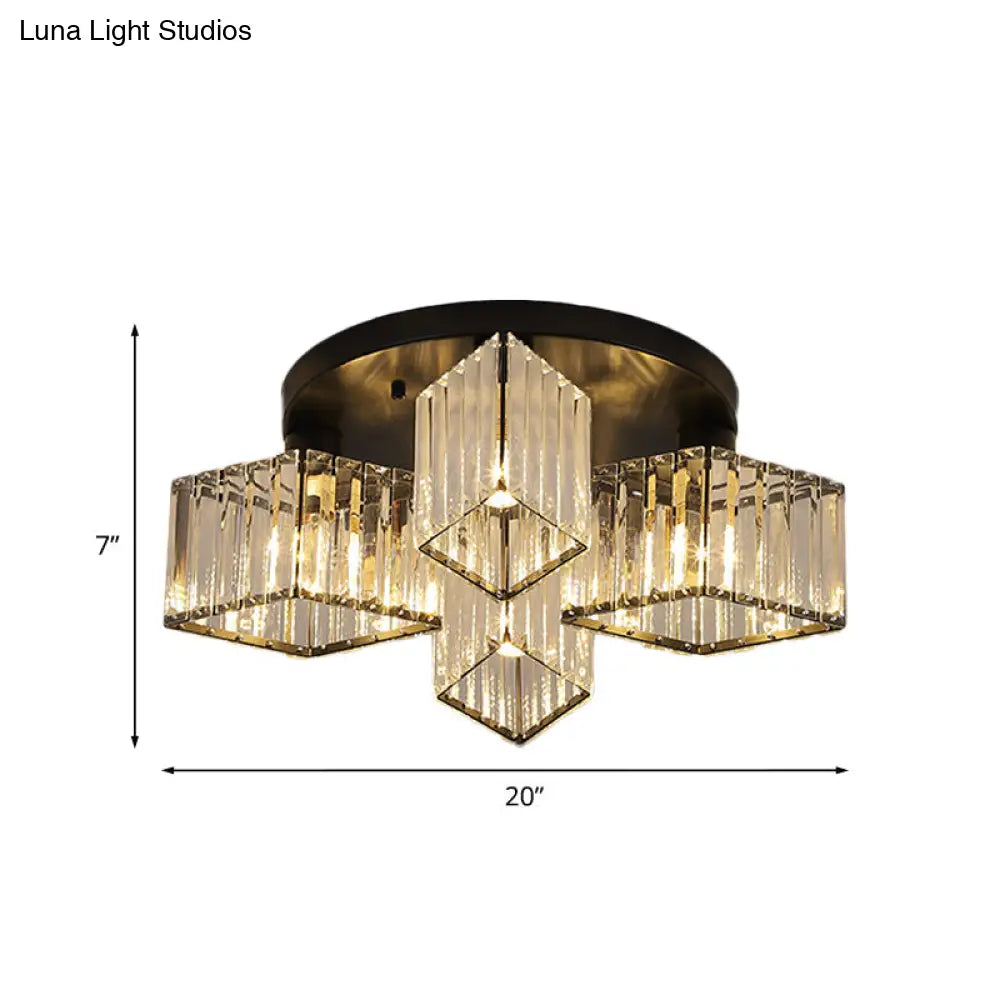 Crystal Black Flush Mount Ceiling Light Fixture - Rhombus Design With 3/4 - Bulb Recessed Lighting