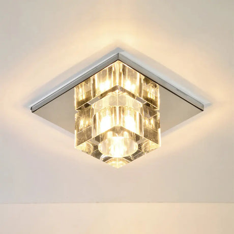 Crystal Block Led Ceiling Light - Stainless Steel Flush Mount Clear / Warm