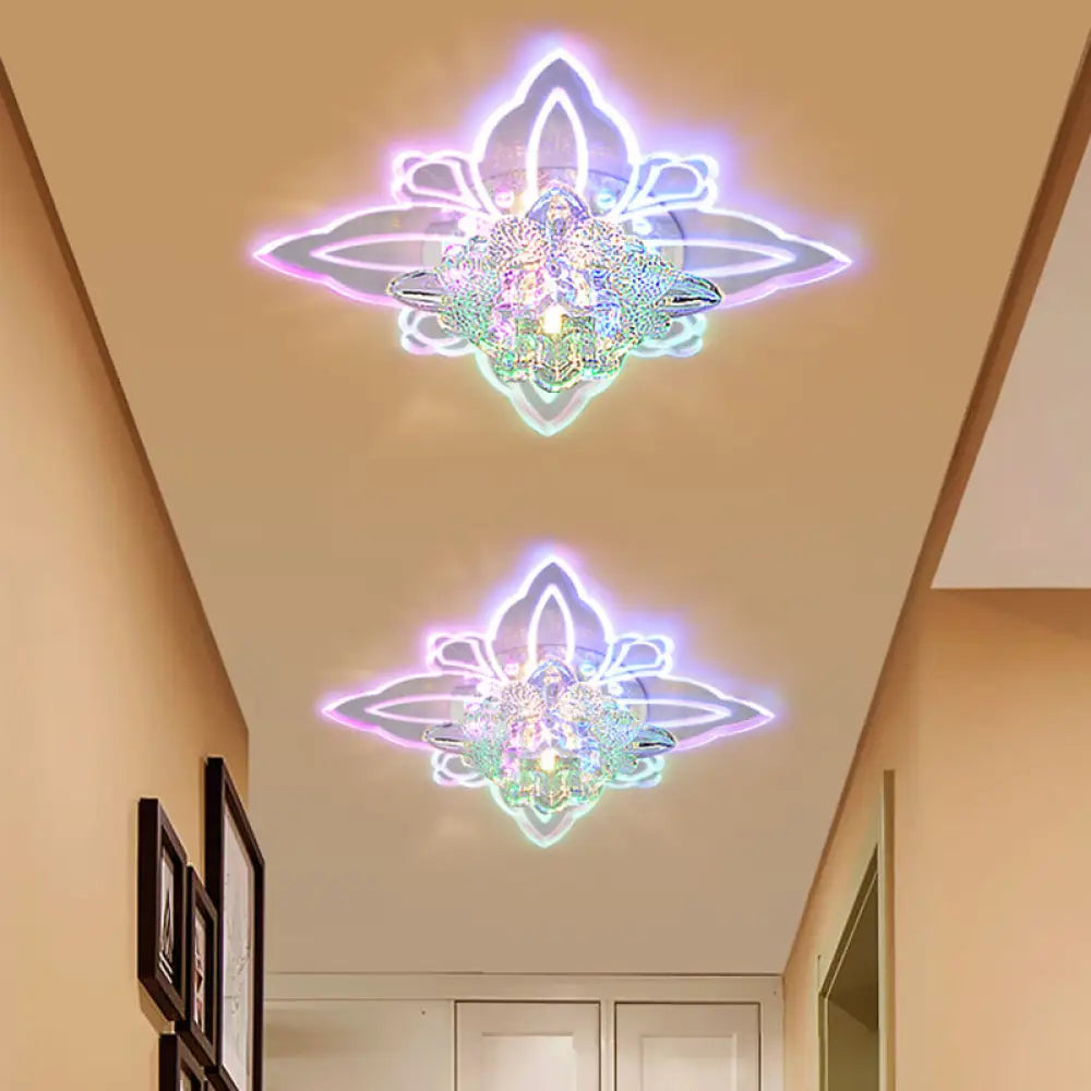 Crystal Blossom Led Ceiling Lamp With Modern Style And Clear Acrylic Petals - Ideal For Foyers