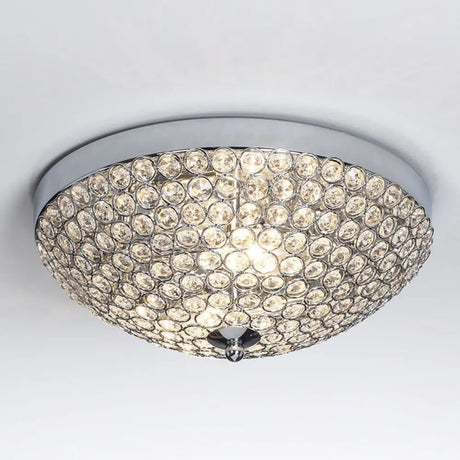 Crystal Bowl Flush Mount Ceiling Light Fixture For Elegant Dining Room - Chrome Finish