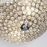 Crystal Bowl Flush Mount Ceiling Light Fixture For Elegant Dining Room - Chrome Finish