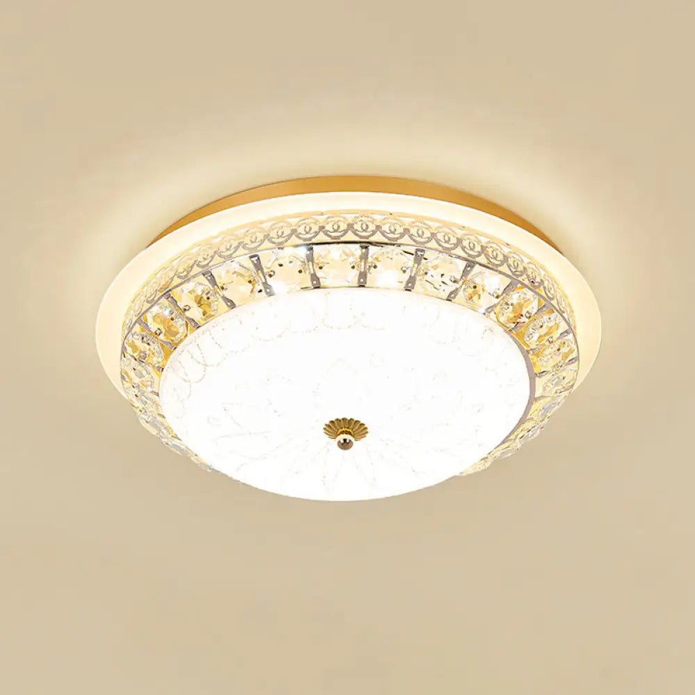 Crystal Ceiling Lamp In Gold: Simple Bowl Shape Led Flush Mount 16/19.5 Wide