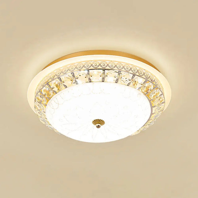 Crystal Ceiling Lamp In Gold: Simple Bowl Shape Led Flush Mount 16/19.5 Wide