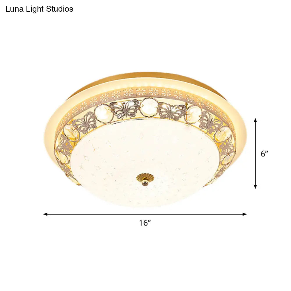 Crystal Ceiling Lamp In Gold: Simple Bowl Shape Led Flush Mount 16’/19.5’ Wide