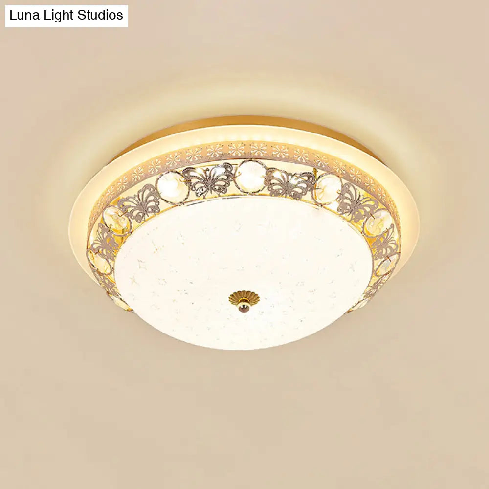 Crystal Ceiling Lamp In Gold: Simple Bowl Shape Led Flush Mount 16’/19.5’ Wide