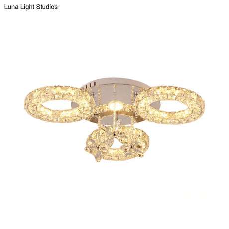 Crystal Chrome Semi Mount Lighting - Circular Led Close To Ceiling Light