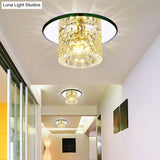 Crystal Clear Led Flush Ceiling Light For Corridor - Sleek Cylindrical Design With Dimpled