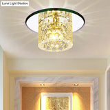 Crystal Clear Led Flush Ceiling Light For Corridor - Sleek Cylindrical Design With Dimpled