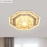Crystal Clear Led Foyer Ceiling Light With Minimalist Pattern Edge And Square/Polygon Flush Mount