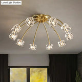 Crystal Cube Ceiling Mount Light With Starburst Design - 6/10 Heads Semi Flush For Living Room