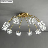 Crystal Cube Ceiling Mount Light With Starburst Design - 6/10 Heads Semi Flush For Living Room