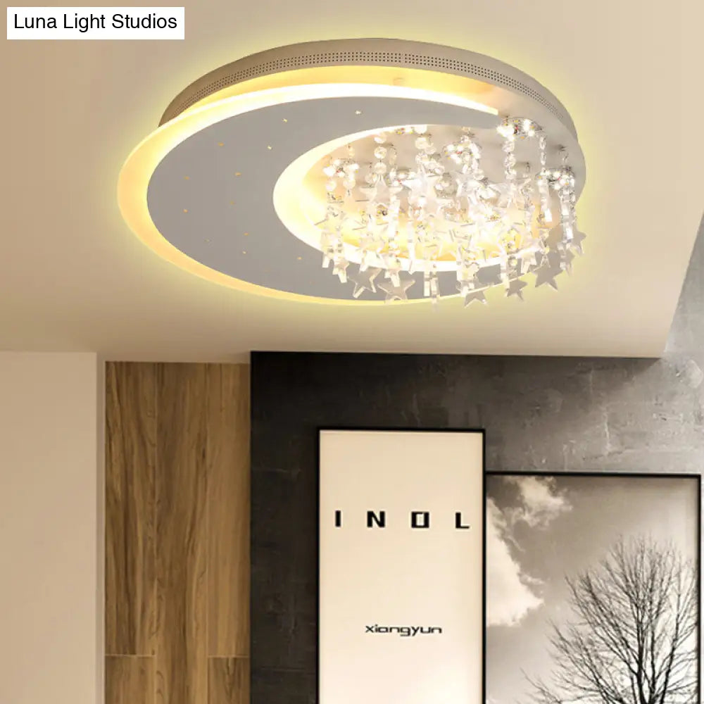 Crystal Deco Led Flushmount Ceiling Light For Kid’s Bedroom - Modern & White