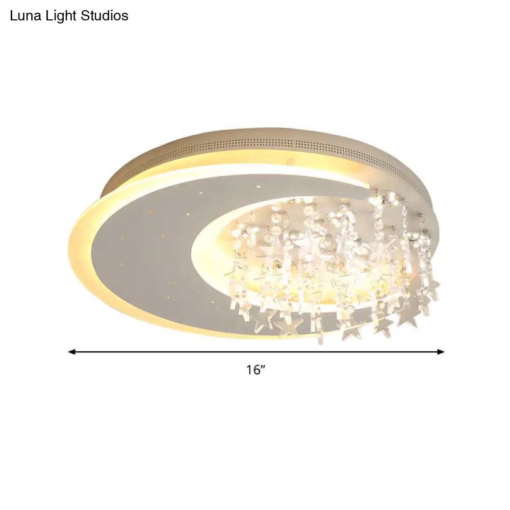 Crystal Deco Led Flushmount Ceiling Light For Kid’s Bedroom - Modern & White