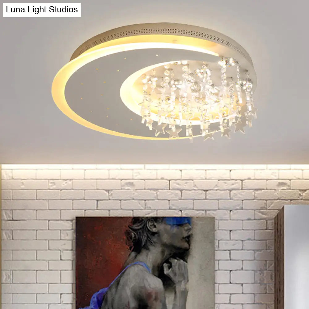 Crystal Deco Led Flushmount Ceiling Light For Kid’s Bedroom - Modern & White