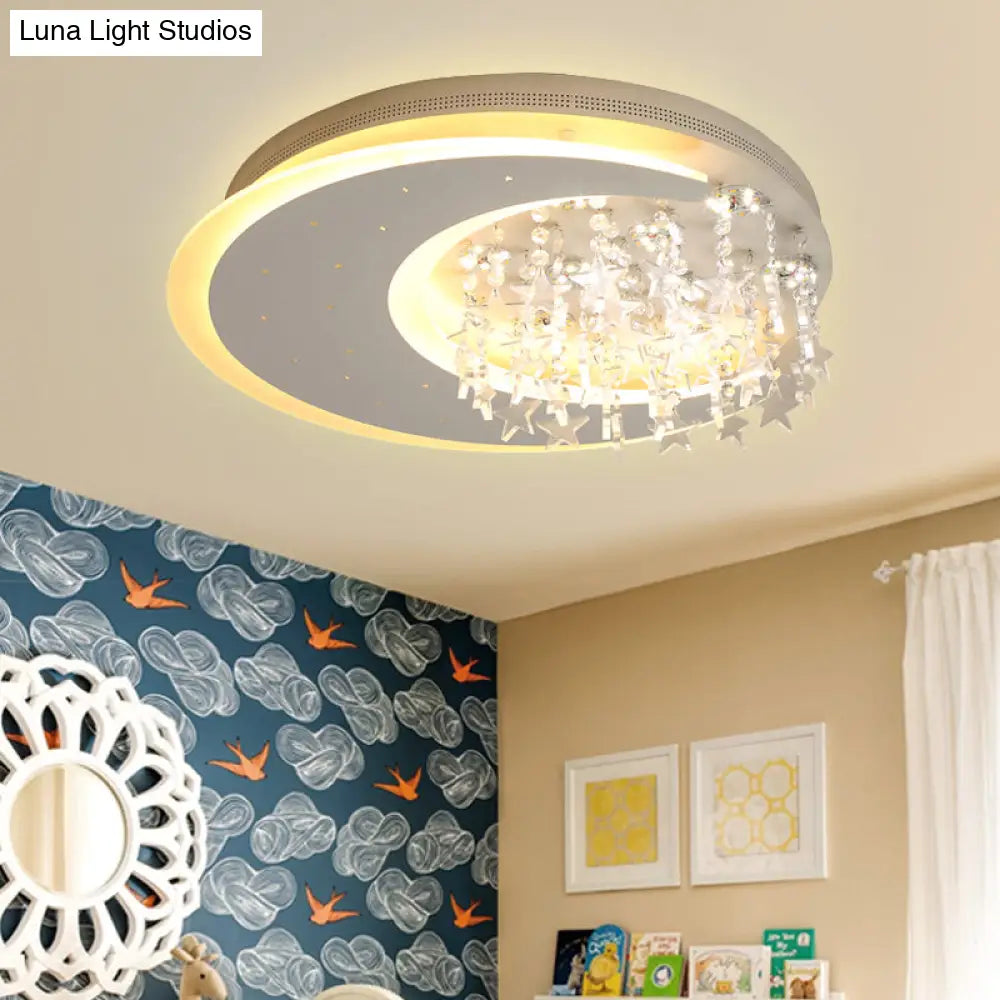 Crystal Deco Led Flushmount Ceiling Light For Kid’s Bedroom - Modern & White