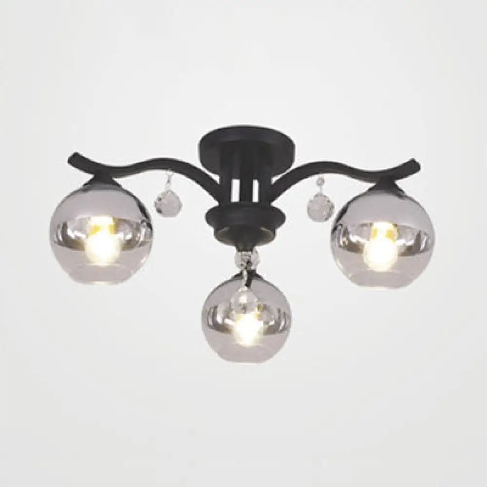 Crystal Deco Sphere Shade Ceiling Light - Modern Clear Glass Fixture With 3 Lights For Bedroom Black