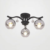 Crystal Deco Sphere Shade Ceiling Light - Modern Clear Glass Fixture With 3 Lights For Bedroom Black