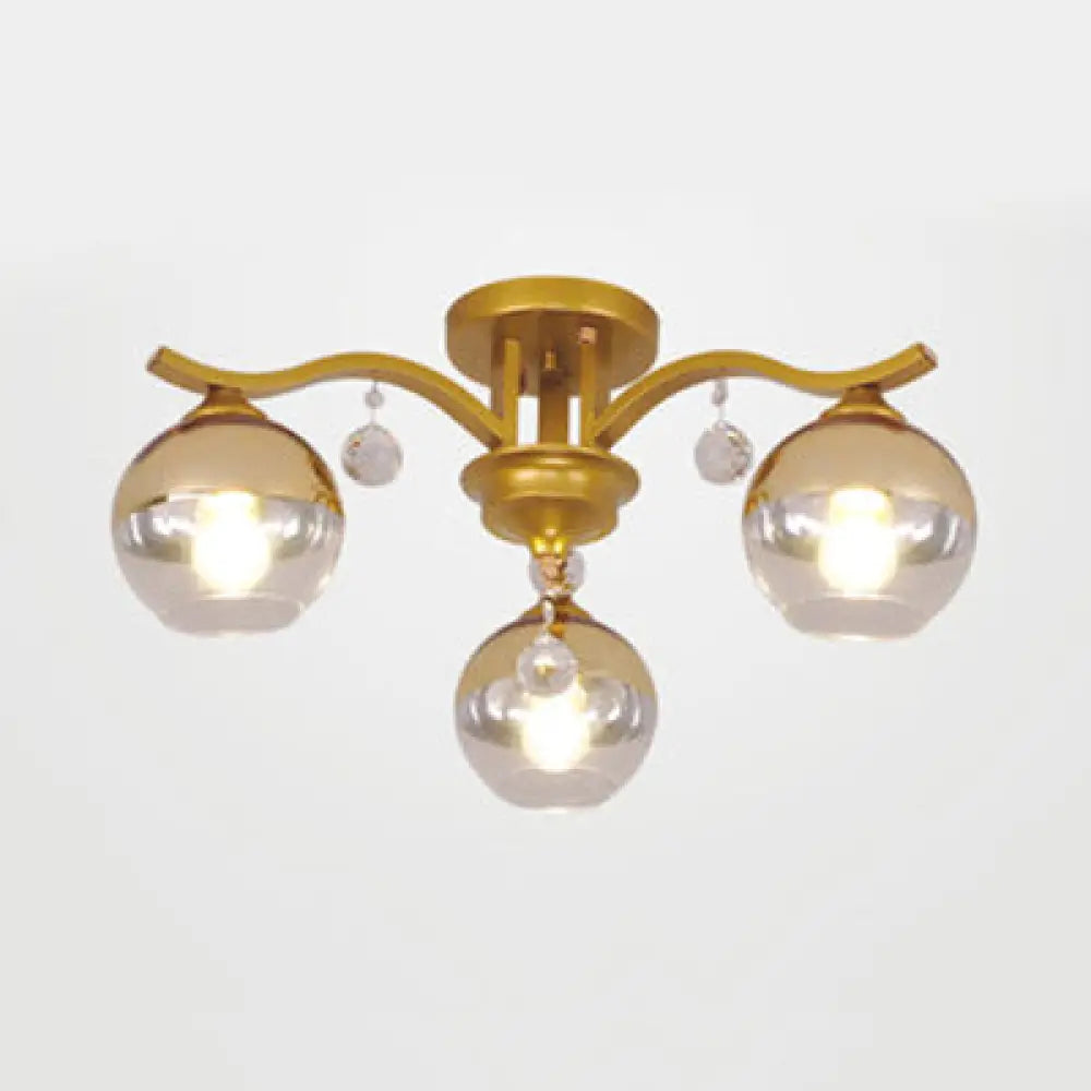 Crystal Deco Sphere Shade Ceiling Light - Modern Clear Glass Fixture With 3 Lights For Bedroom Gold