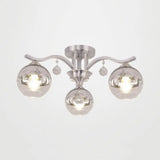 Crystal Deco Sphere Shade Ceiling Light - Modern Clear Glass Fixture With 3 Lights For Bedroom