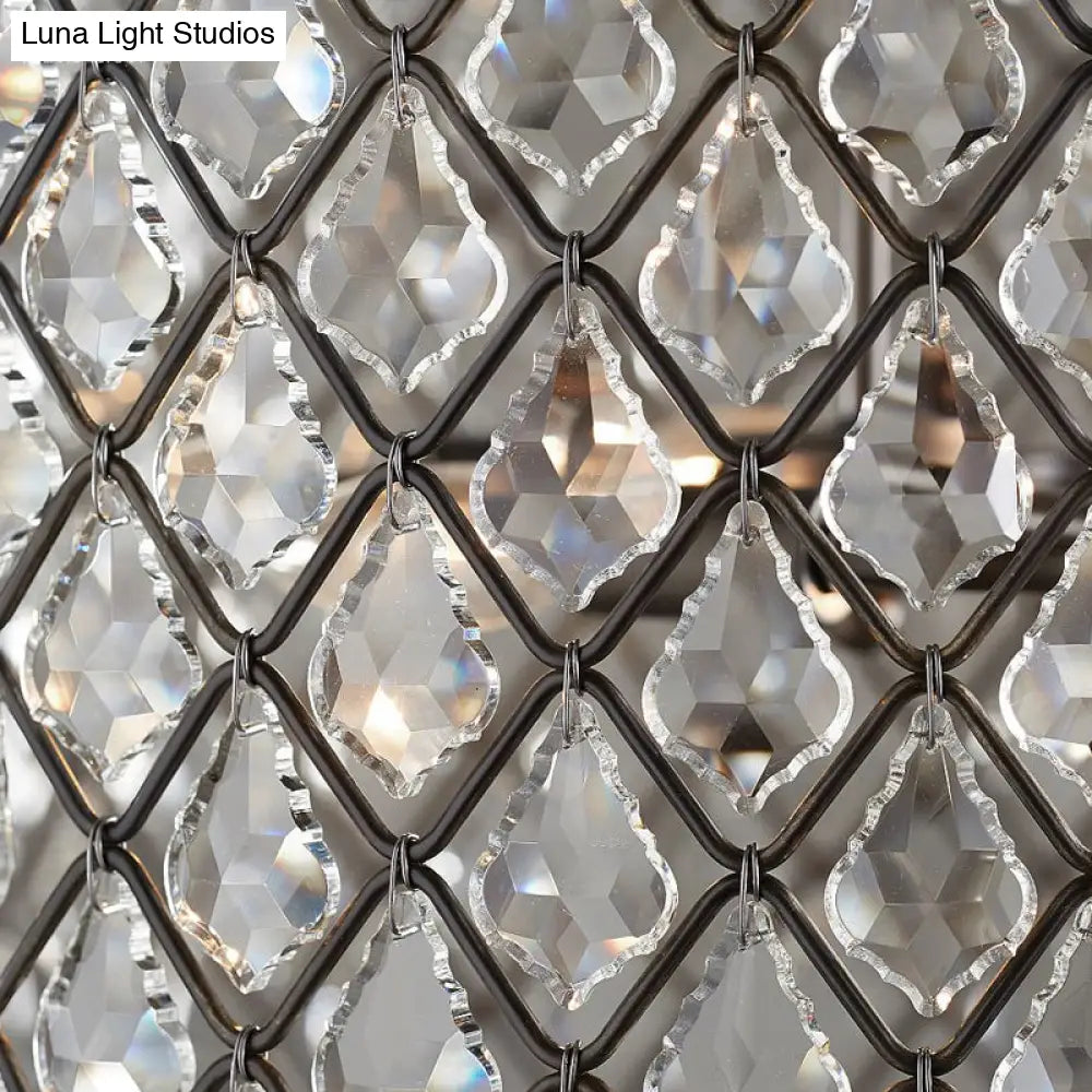 Crystal - Decorated Metal Semi Flush Light: Contemporary Indoor Ceiling Lighting In Black 3/5
