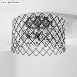 Crystal - Decorated Metal Semi Flush Light: Contemporary Indoor Ceiling Lighting In Black 3/5